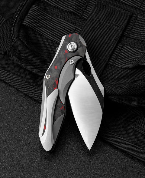 BESTECH NOGARD BT2105C Titanium+Black Red Marble Carbon Fiber Inlay Handle: 3.35" M390 Blade