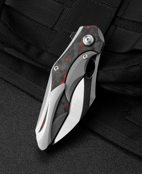 BESTECH NOGARD BT2105C Titanium+Black Red Marble Carbon Fiber Inlay Handle: 3.35" M390 Blade