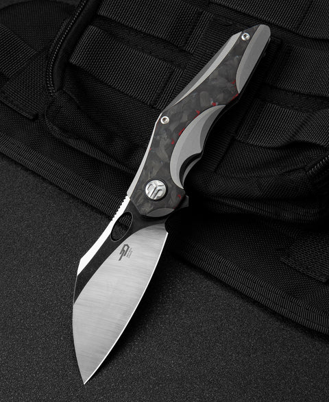 BESTECH NOGARD BT2105C Titanium+Black Red Marble Carbon Fiber Inlay Handle: 3.35" M390 Blade