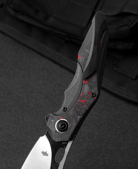 BESTECH NOGARD BT2105D Titanium+Black Red Marble Carbon Fiber Inlay Handle: 3.35" M390 Blade