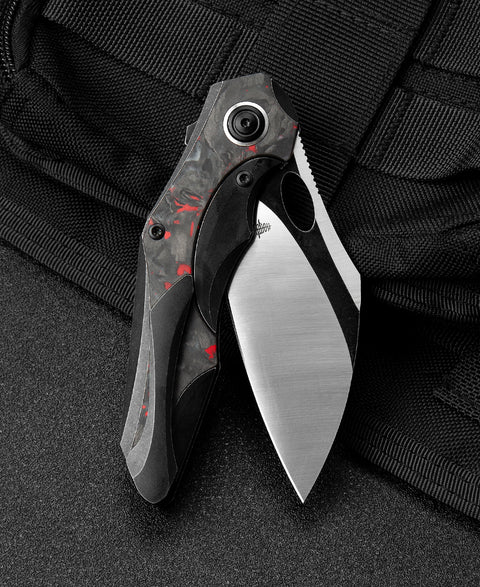 BESTECH NOGARD BT2105D Titanium+Black Red Marble Carbon Fiber Inlay Handle: 3.35" M390 Blade