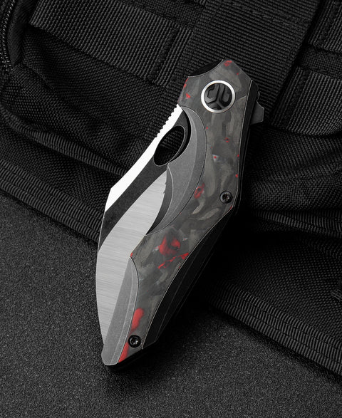 BESTECH NOGARD BT2105D Titanium+Black Red Marble Carbon Fiber Inlay Handle: 3.35" M390 Blade