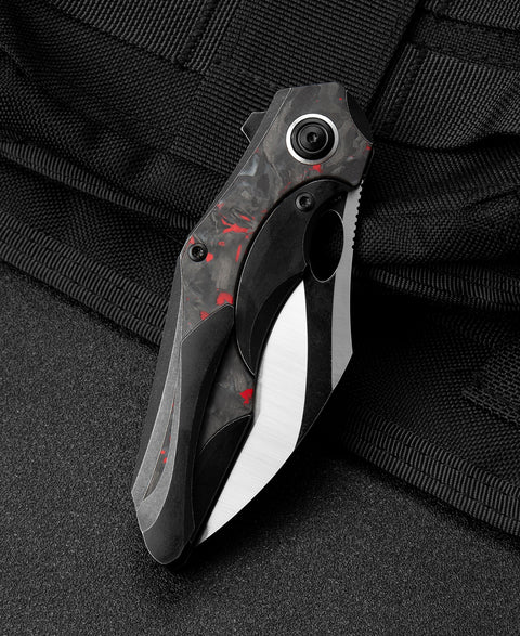 BESTECH NOGARD BT2105D Titanium+Black Red Marble Carbon Fiber Inlay Handle: 3.35" M390 Blade