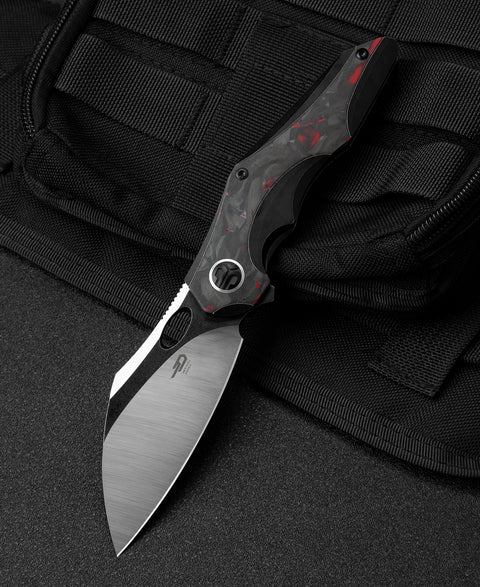 BESTECH NOGARD BT2105D Titanium+Black Red Marble Carbon Fiber Inlay Handle: 3.35" M390 Blade