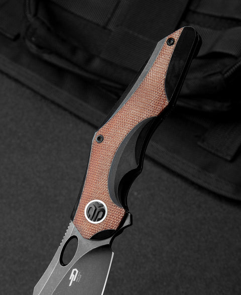 BESTECH NOGARD BT2105E Titanium+Natural Canvas Micarta Inlay Handle: 3.35" M390 Blade