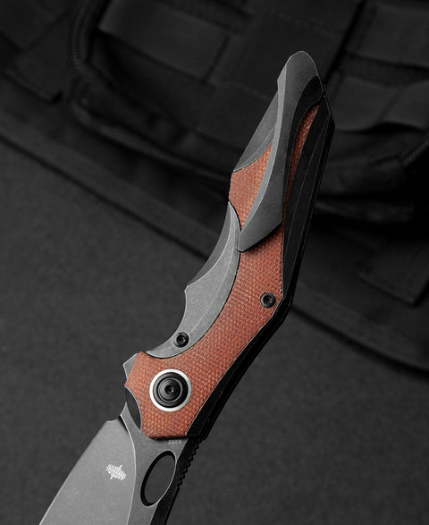 BESTECH NOGARD BT2105E Titanium+Natural Canvas Micarta Inlay Handle: 3.35" M390 Blade