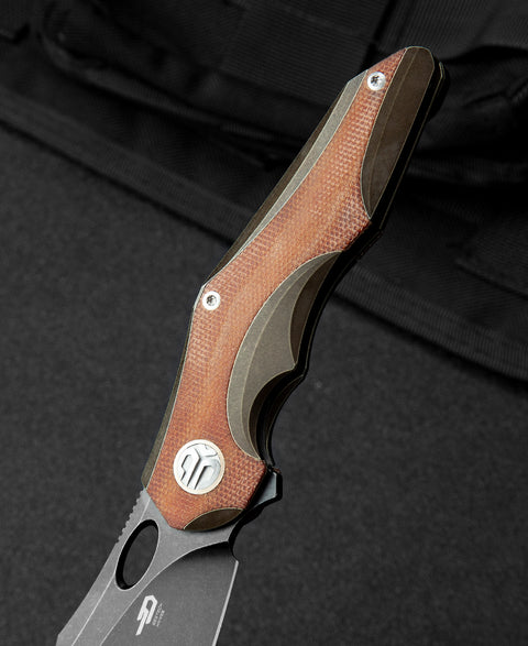 BESTECH NOGARD BT2105F Titanium+Natural Canvas Micarta Inlay Handle: 3.35" M390 Blade