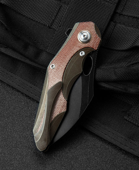 BESTECH NOGARD BT2105F Titanium+Natural Canvas Micarta Inlay Handle: 3.35" M390 Blade