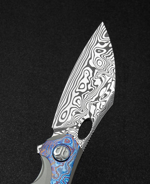 BESTECH NOGARD BT2105G Titanium+Timascus Inlay Handle: 3.35" Damasteel Blade