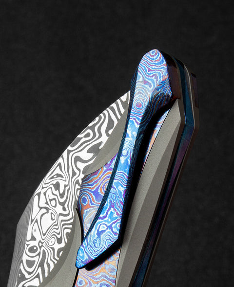 BESTECH NOGARD BT2105G Titanium+Timascus Inlay Handle: 3.35" Damasteel Blade