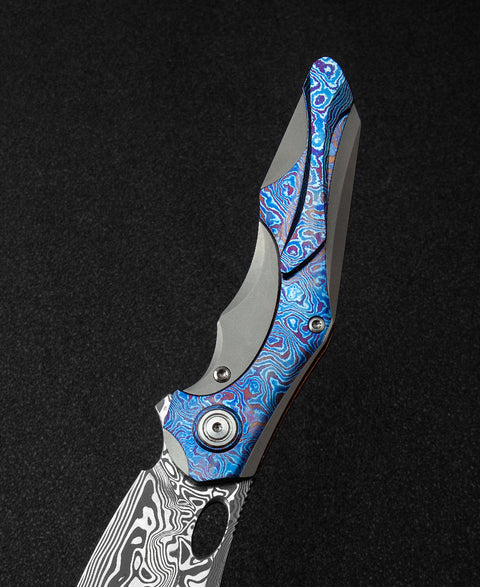 BESTECH NOGARD BT2105H Red Copper Titanium+Timascus Inlay Handle: 3.35" Damasteel Blade