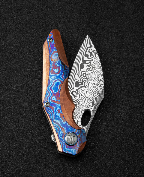 BESTECH NOGARD BT2105H Red Copper Titanium+Timascus Inlay Handle: 3.35" Damasteel Blade