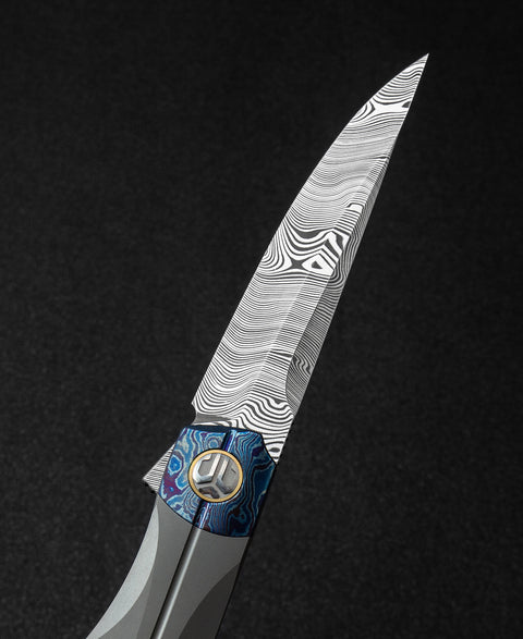 BESTECH THYRA BT2106G Titanium+Timascus Inlay Handle: 3.56" Damasteel Blade