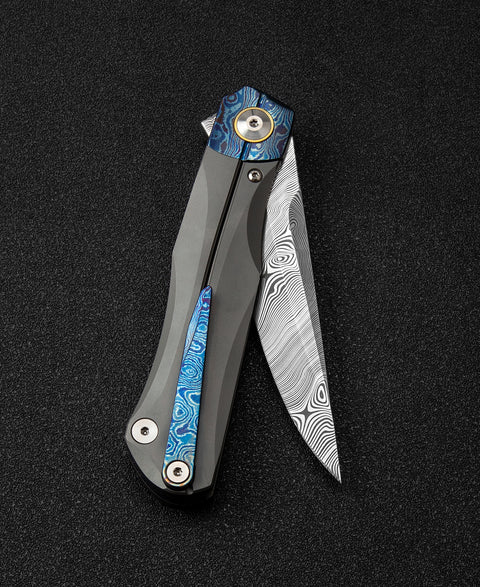 BESTECH THYRA BT2106G Titanium+Timascus Inlay Handle: 3.56" Damasteel Blade