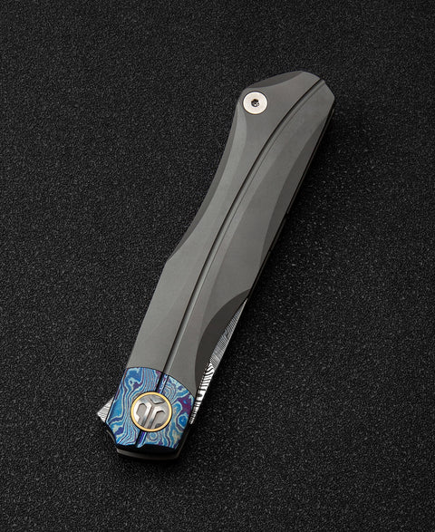 BESTECH THYRA BT2106G Titanium+Timascus Inlay Handle: 3.56" Damasteel Blade