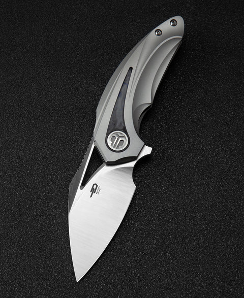 BESTECH NUKE BT2107A Titanium+Black Blue Carbon Fiber Inlay Handle: 2.65" M390 Blade