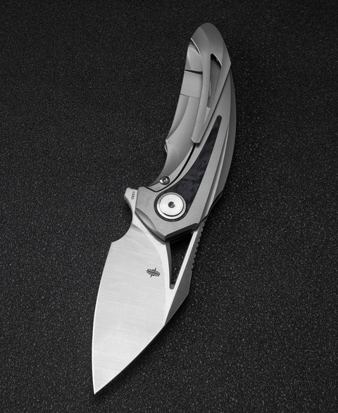 BESTECH NUKE BT2107A Titanium+Black Blue Carbon Fiber Inlay Handle: 2.65" M390 Blade