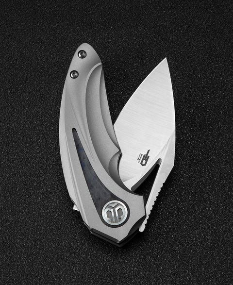 BESTECH NUKE BT2107A Titanium+Black Blue Carbon Fiber Inlay Handle: 2.65" M390 Blade