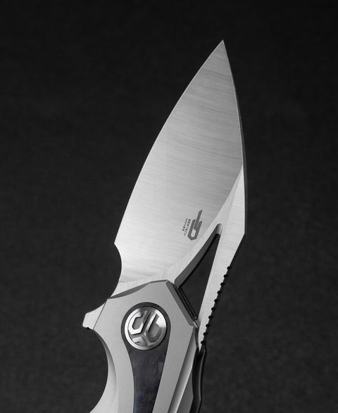 BESTECH NUKE BT2107A Titanium+Black Blue Carbon Fiber Inlay Handle: 2.65" M390 Blade