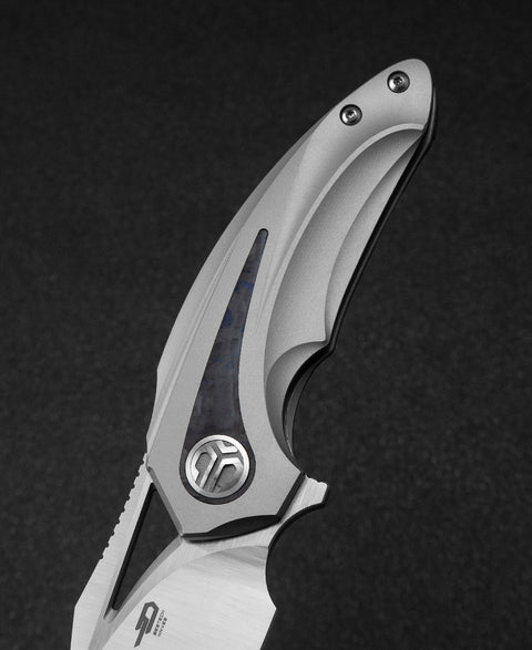 BESTECH NUKE BT2107A Titanium+Black Blue Carbon Fiber Inlay Handle: 2.65" M390 Blade