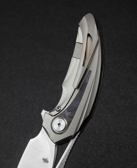 BESTECH NUKE BT2107B Titanium+Black Red Marble Carbon Fiber Inlay Handle: 2.65" M390 Blade