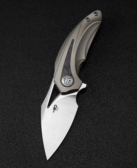BESTECH NUKE BT2107B Titanium+Black Red Marble Carbon Fiber Inlay Handle: 2.65" M390 Blade