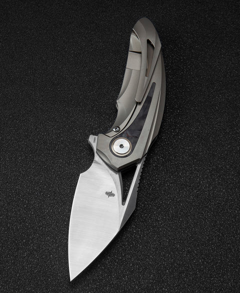 BESTECH NUKE BT2107B Titanium+Black Red Marble Carbon Fiber Inlay Handle: 2.65" M390 Blade