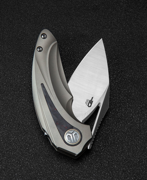BESTECH NUKE BT2107B Titanium+Black Red Marble Carbon Fiber Inlay Handle: 2.65" M390 Blade