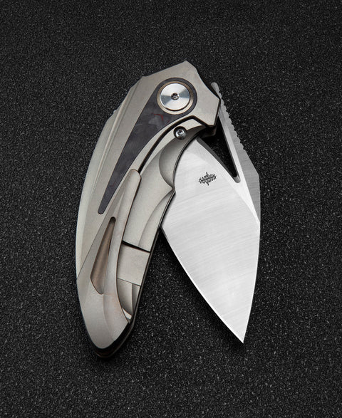 BESTECH NUKE BT2107B Titanium+Black Red Marble Carbon Fiber Inlay Handle: 2.65" M390 Blade