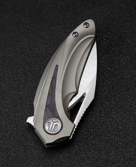 BESTECH NUKE BT2107B Titanium+Black Red Marble Carbon Fiber Inlay Handle: 2.65" M390 Blade