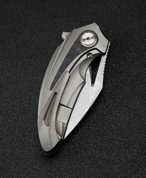 BESTECH NUKE BT2107B Titanium+Black Red Marble Carbon Fiber Inlay Handle: 2.65" M390 Blade