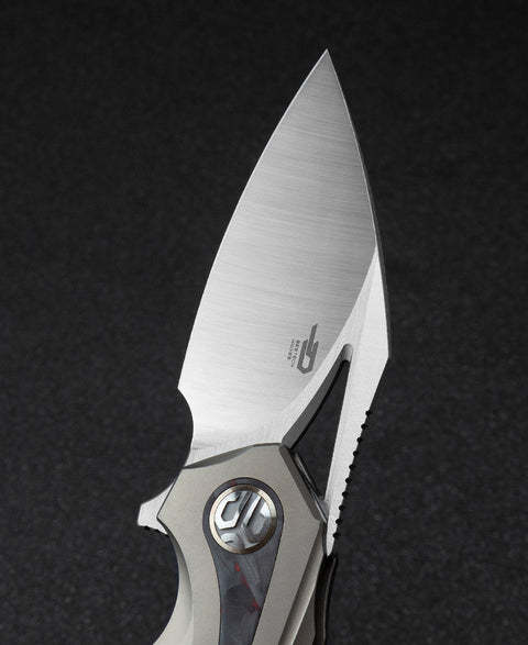 BESTECH NUKE BT2107B Titanium+Black Red Marble Carbon Fiber Inlay Handle: 2.65" M390 Blade