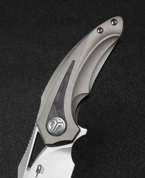 BESTECH NUKE BT2107B Titanium+Black Red Marble Carbon Fiber Inlay Handle: 2.65" M390 Blade