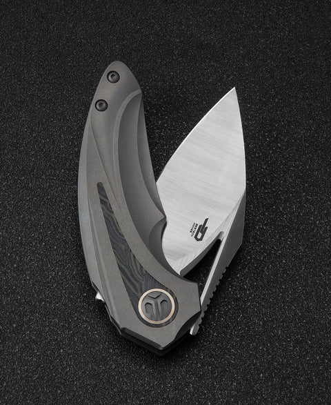 BESTECH NUKE BT2107C Titanium+Black Green G10 Handle: 2.65" M390 Blade