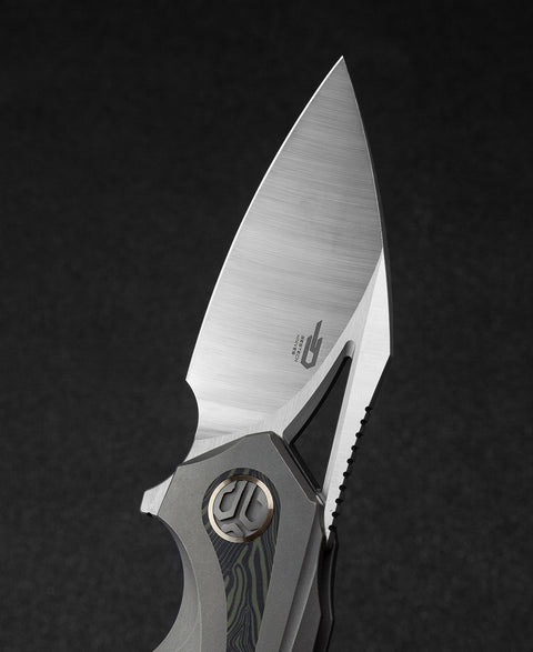 BESTECH NUKE BT2107C Titanium+Black Green G10 Handle: 2.65" M390 Blade