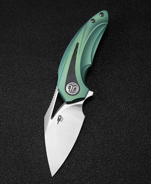 BESTECH NUKE BT2107D Titanium+Black Green G10 Handle: 2.65" M390 Blade