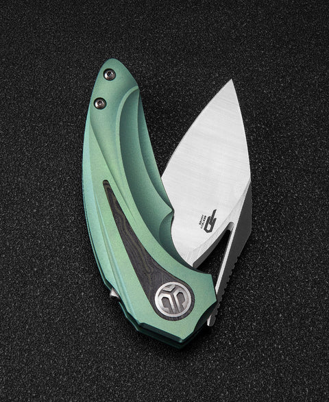 BESTECH NUKE BT2107D Titanium+Black Green G10 Handle: 2.65" M390 Blade