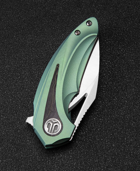 BESTECH NUKE BT2107D Titanium+Black Green G10 Handle: 2.65" M390 Blade