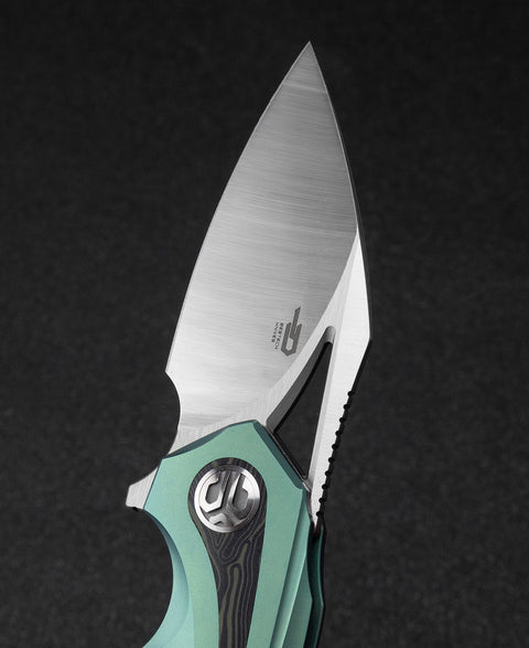 BESTECH NUKE BT2107D Titanium+Black Green G10 Handle: 2.65" M390 Blade