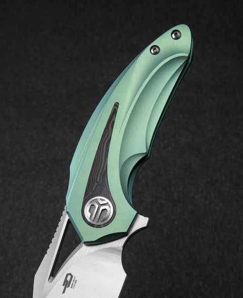 BESTECH NUKE BT2107D Titanium+Black Green G10 Handle: 2.65" M390 Blade