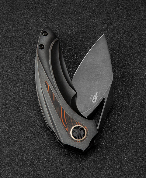 BESTECH NUKE BT2107E Titanium+Black Orange G10 Handle: 2.65" M390 Blade