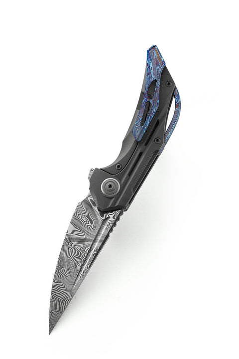 BESTECH VIGIL BT2201F Titanium Handle: 3.27" Damasteel Blade