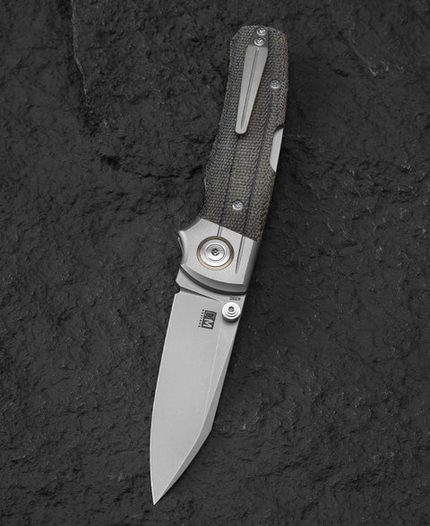 BESTECH TONIC BT2204A Titanium+Black canvas micarta inlays Handle: 2.89" M390 Blade