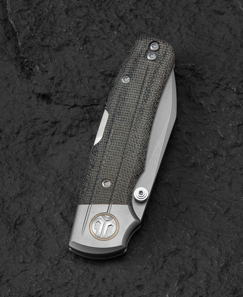 BESTECH TONIC BT2204A Titanium+Black canvas micarta inlays Handle: 2.89" M390 Blade