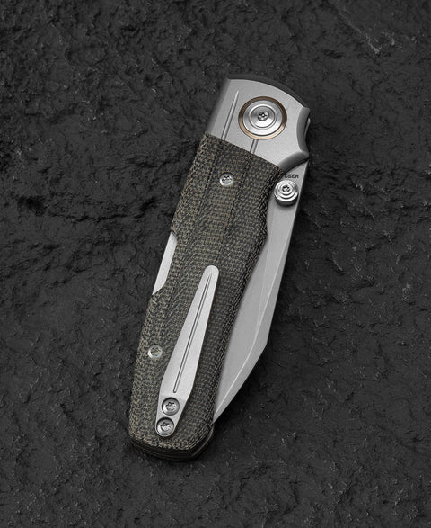 BESTECH TONIC BT2204A Titanium+Black canvas micarta inlays Handle: 2.89" M390 Blade