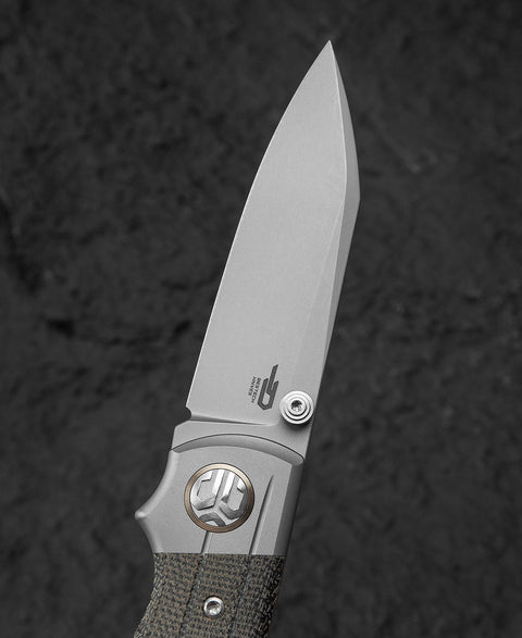 BESTECH TONIC BT2204A Titanium+Black canvas micarta inlays Handle: 2.89" M390 Blade