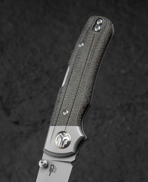 BESTECH TONIC BT2204A Titanium+Black canvas micarta inlays Handle: 2.89" M390 Blade