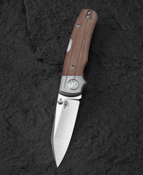 BESTECH TONIC BT2204B Titanium+Natural Canvas Micarta Inlays Handle: 2.89" M390 Blade