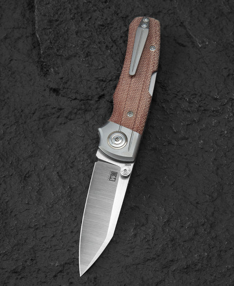 BESTECH TONIC BT2204B Titanium+Natural Canvas Micarta Inlays Handle: 2.89" M390 Blade