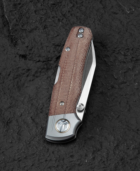 BESTECH TONIC BT2204B Titanium+Natural Canvas Micarta Inlays Handle: 2.89" M390 Blade